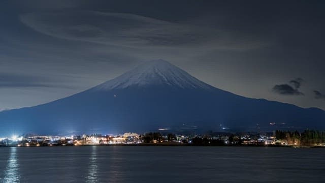 Night view of a Mount Fuji and city lights