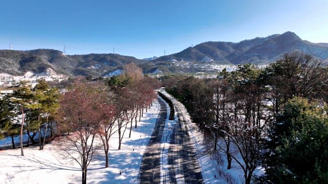 Snow-covered Landscape with Mountains and Trees