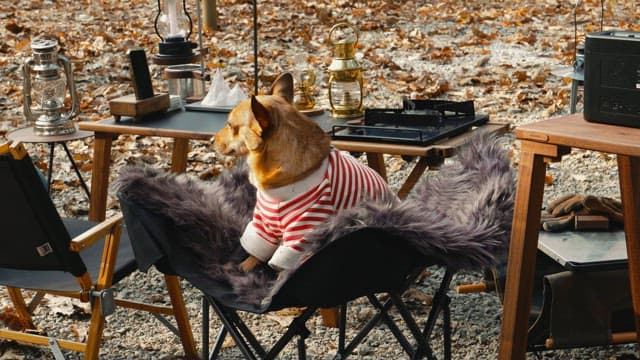Dog Relaxed at a Cozy Outdoor Campsite