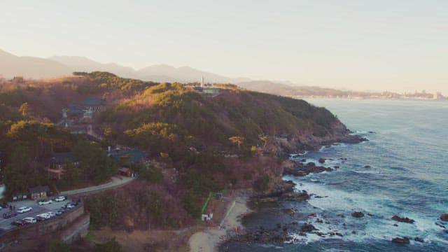 Traditional korean houses located in lush mountains