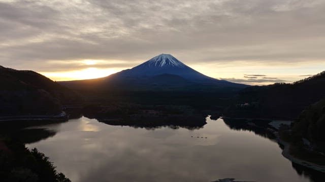 Serene Mount Fuji and lake at sunrise