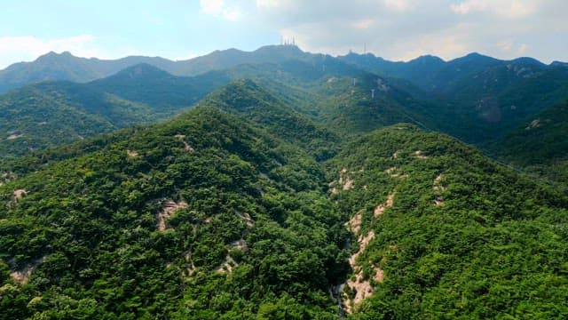 Lush green mountains under a clear sky