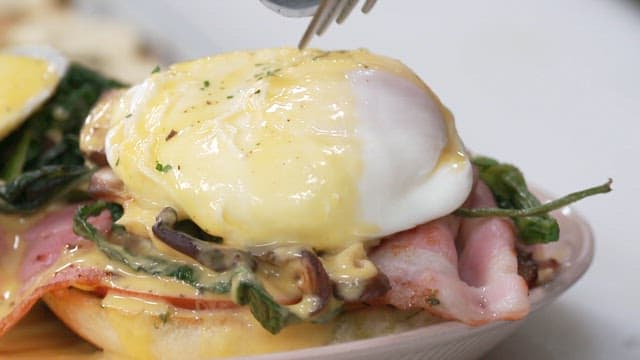 Eggs Benedict Cut with a Knife