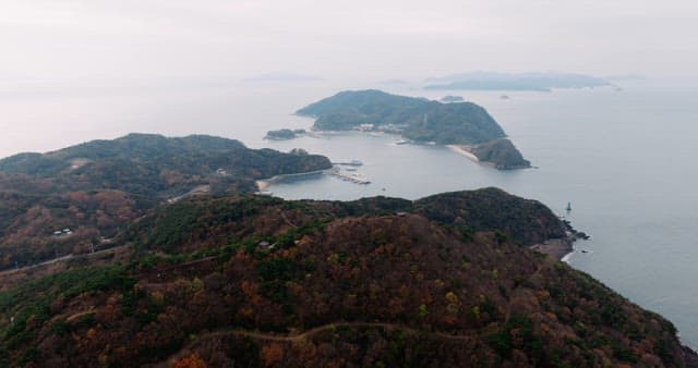 Blue Coastal View from the Mountains during Autumn
