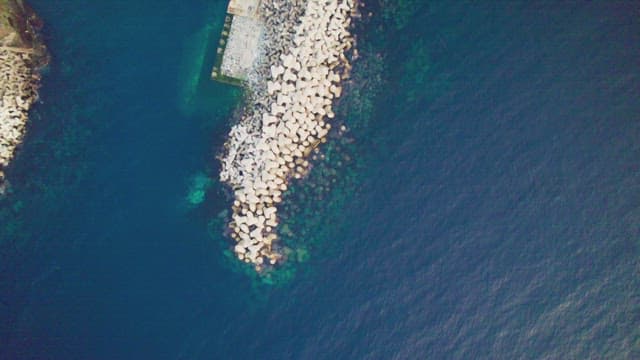 Aerial view of coastal seawall