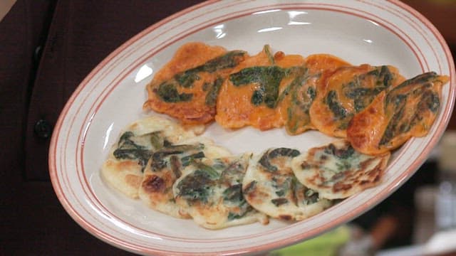 Korean Thistle Pancake on White Plate