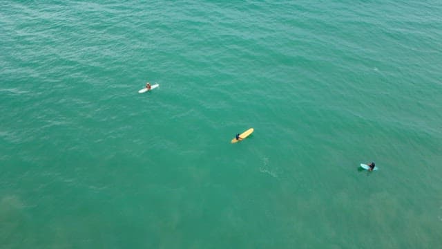 Surfers riding waves in the ocean