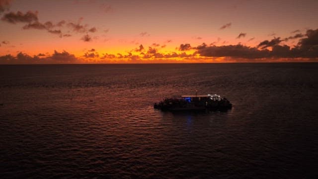 Large cruise ship on the ocean at sunset