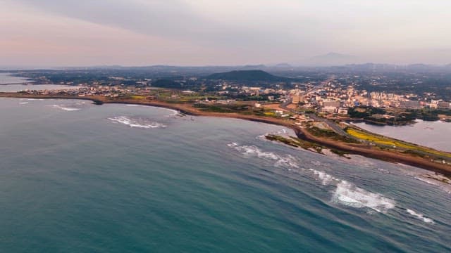 Coastal city with expansive ocean view