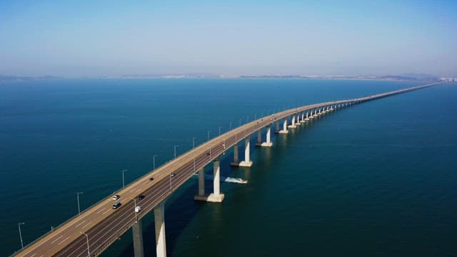 Long Incheon bridge stretching over the ocean