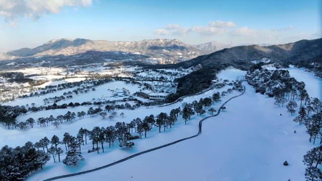 Snow-Covered Landscape with Mountains and Trees