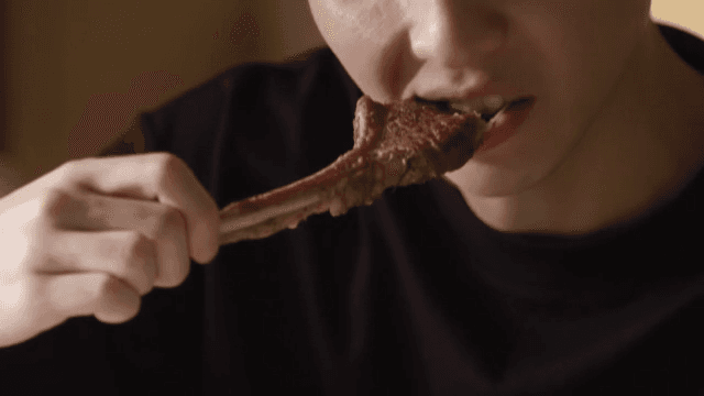 Person Dining on Lamb Chops and Salad